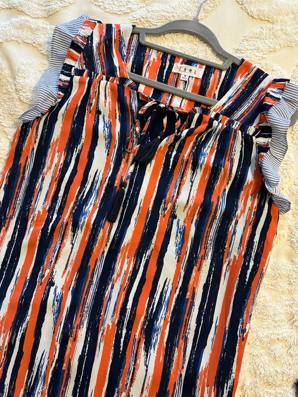 THML Striped Tassel Tie Dress with Seersucker Trim Sz M - Picture 5 of 9